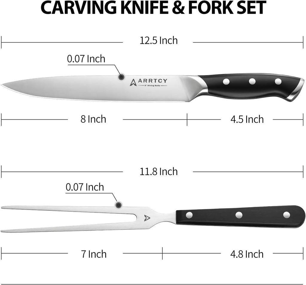 Carving Knife Set - Arrtcy 2 PCS Carving Knife and Fork for Turkey, BBQ - Razor Sharp German Stainless Steel Carving Set with Ergonomic Handle - Full Tang For Meat, Brisket