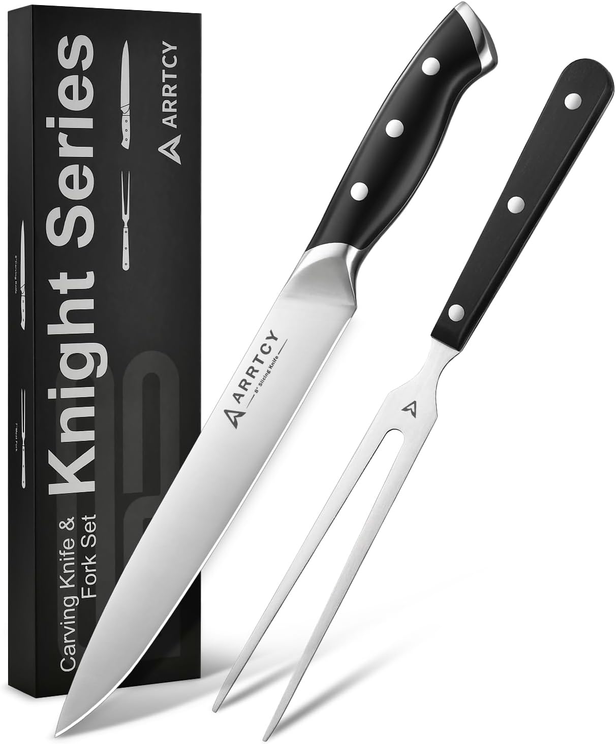 Carving Knife Set - Arrtcy 2 PCS Carving Knife and Fork for Turkey, BBQ - Razor Sharp German Stainless Steel Carving Set with Ergonomic Handle - Full Tang For Meat, Brisket