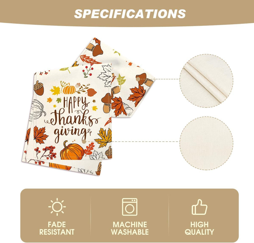 Artoid Mode Happy Thanks Giving Pumpkin Maple Leaves Thanksgiving Table Runner, Autumn Fall Kitchen Dining Table Decoration for Home Party Decor 13x72 Inch