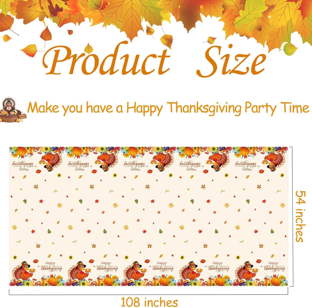 Thanksgiving Tablecloth, 4 Packs Plastic Table Cover for Thanksgiving 54x108 inches Rectangle Fall Table Cloth Disposable Friendsgiving Vinyl Tablecover for Autumn Harvest Thanks Party Decor Supplies