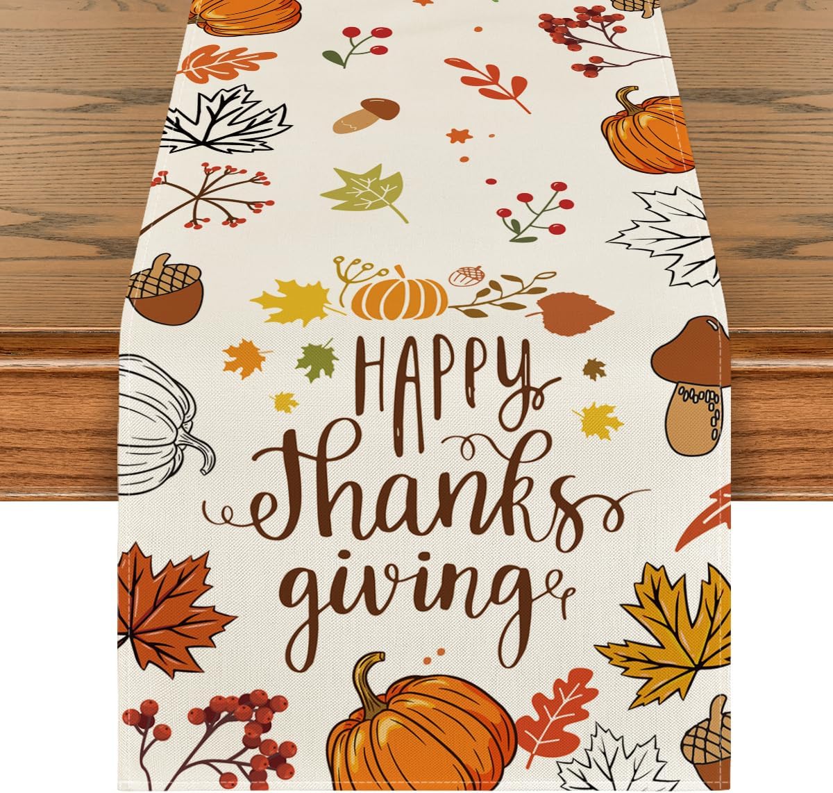 Artoid Mode Happy Thanks Giving Pumpkin Maple Leaves Thanksgiving Table Runner, Autumn Fall Kitchen Dining Table Decoration for Home Party Decor 13x72 Inch