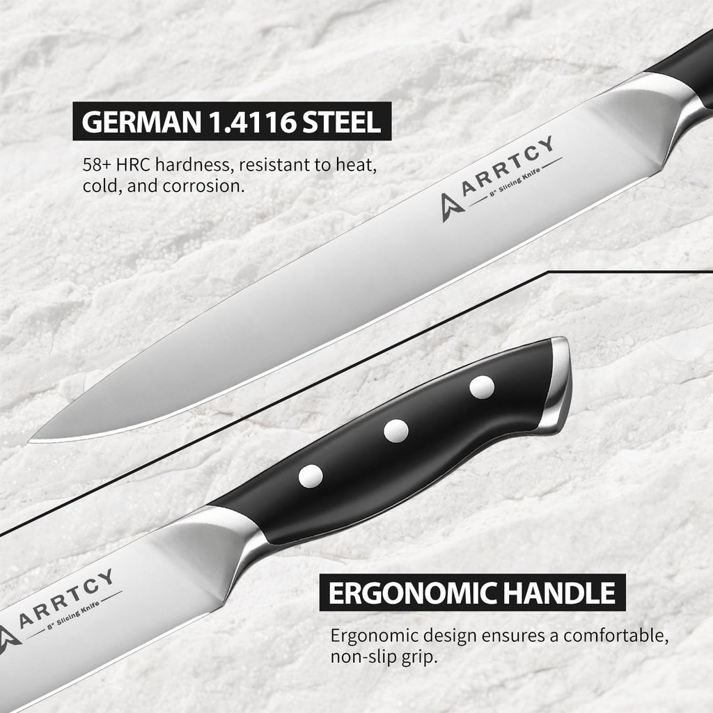 Carving Knife Set - Arrtcy 2 PCS Carving Knife and Fork for Turkey, BBQ - Razor Sharp German Stainless Steel Carving Set with Ergonomic Handle - Full Tang For Meat, Brisket