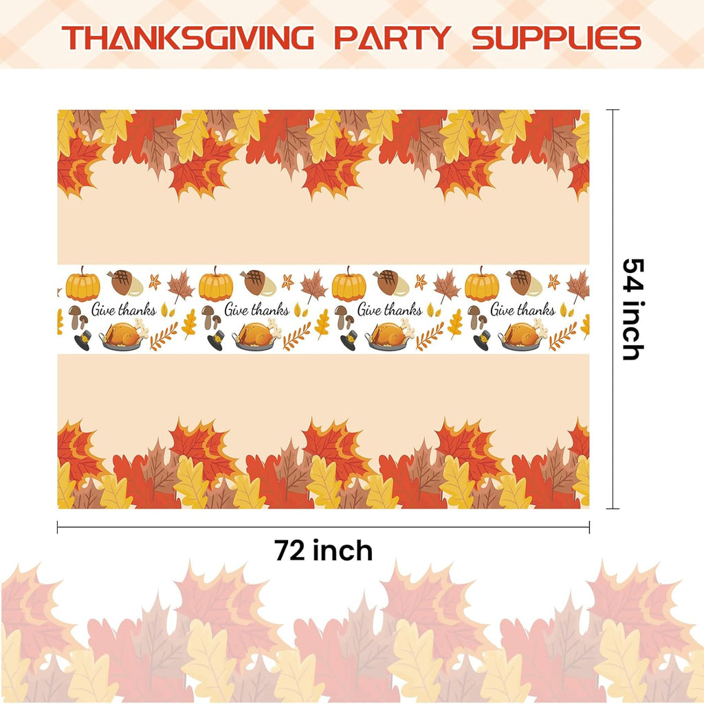 Childom 152Pcs Give Thanks Themed Party Set,Thanksgiving Decoration Dinnerware Sets,Thanksgiving Party Supplies,Maple Leaf Tablecloths Plates Cups,Disposable Tableware for Fall Dinner Picnic Supplies