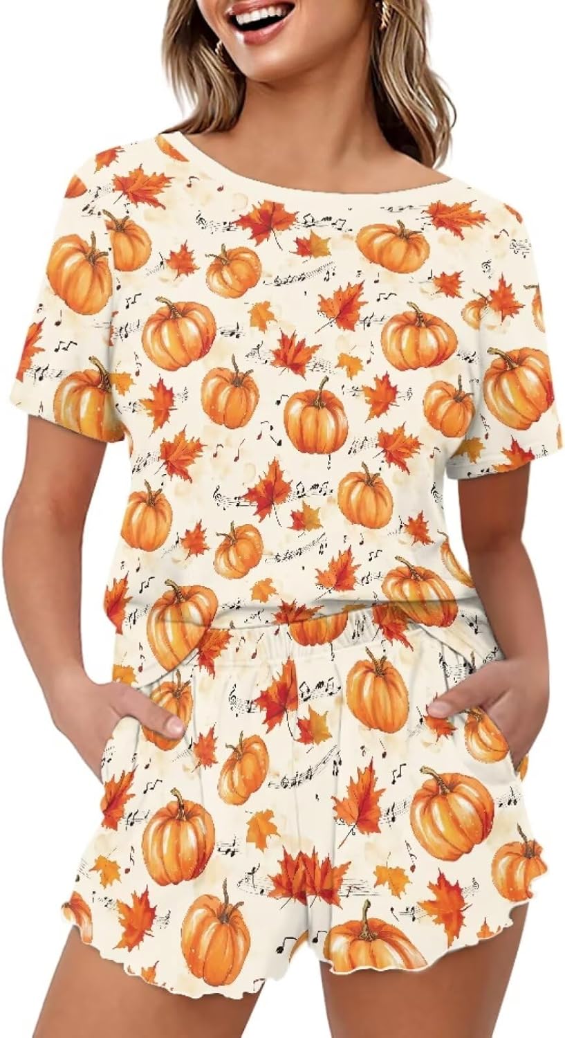 Womens Pajamas Set Cute Plus Size Loungewear for Lady With Pockets Holiday Pjs