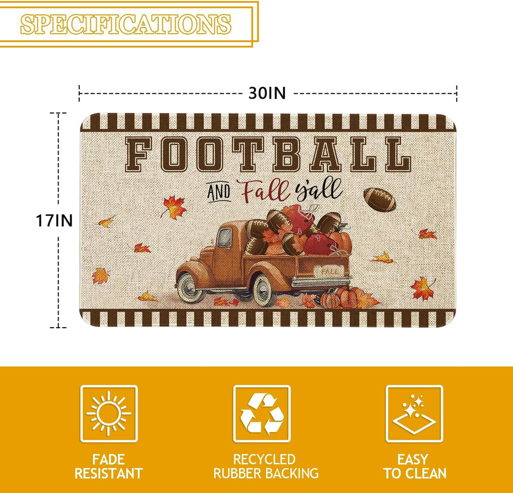 Roszwtit Fall Door Mat 30 X 17 Inch Autumn Truck Football Doormat Indoor Outdoor Entrance Floor Mat Non Slip Fall Thanksiving Decor Rubber Welcome Mats