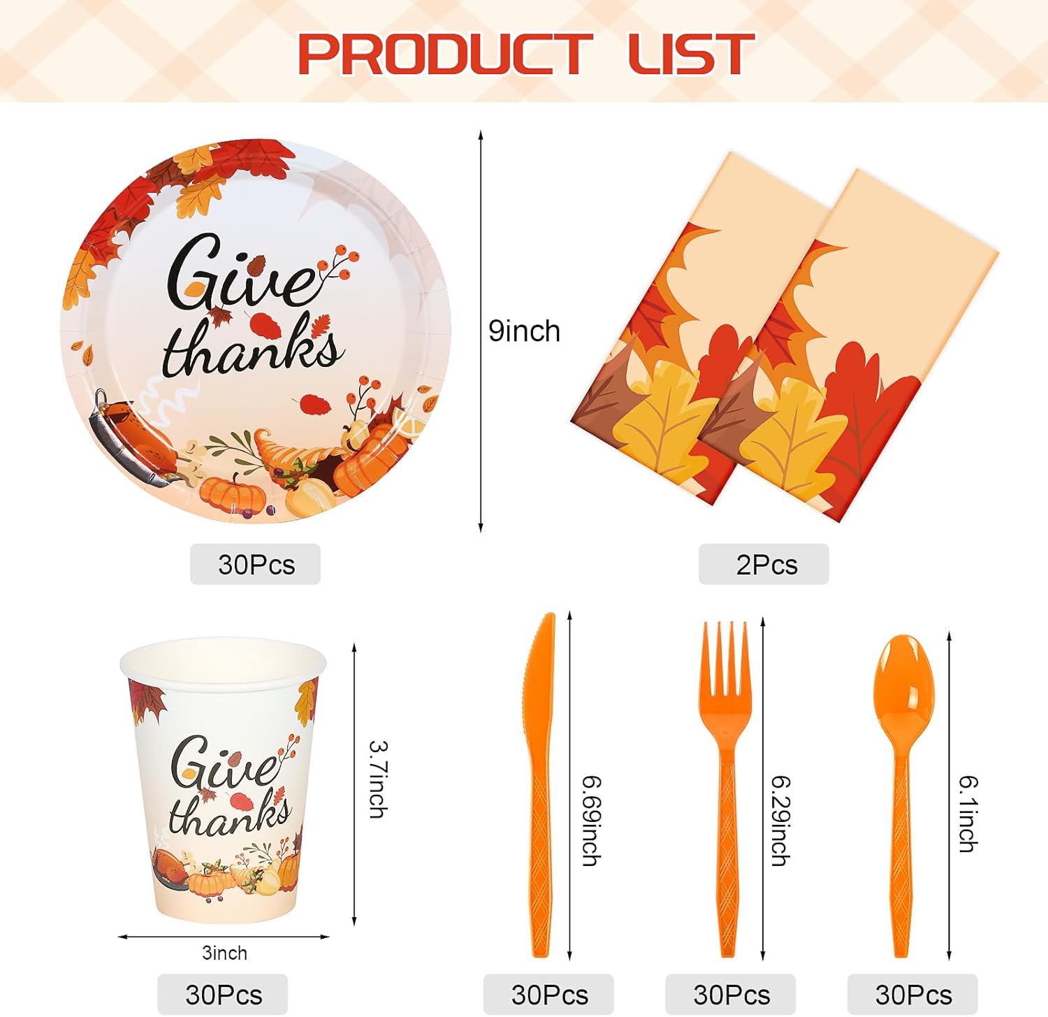 Childom 152Pcs Give Thanks Themed Party Set,Thanksgiving Decoration Dinnerware Sets,Thanksgiving Party Supplies,Maple Leaf Tablecloths Plates Cups,Disposable Tableware for Fall Dinner Picnic Supplies