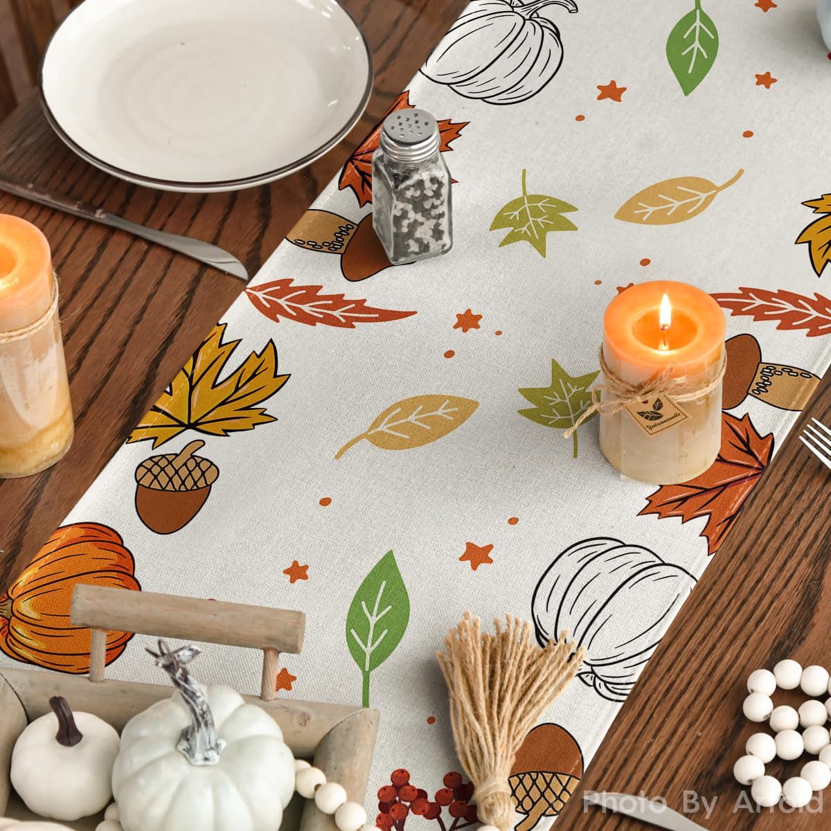 Artoid Mode Happy Thanks Giving Pumpkin Maple Leaves Thanksgiving Table Runner, Autumn Fall Kitchen Dining Table Decoration for Home Party Decor 13x72 Inch