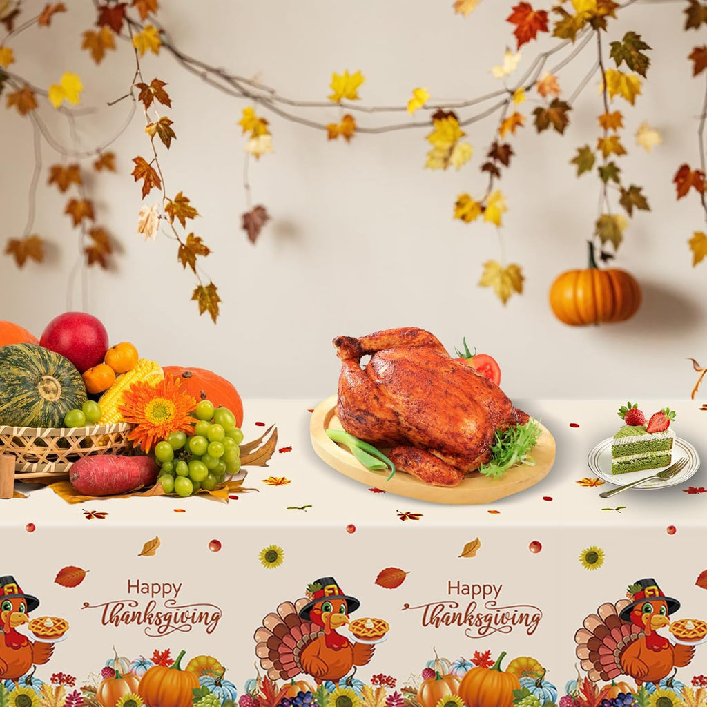 Thanksgiving Tablecloth, 4 Packs Plastic Table Cover for Thanksgiving 54x108 inches Rectangle Fall Table Cloth Disposable Friendsgiving Vinyl Tablecover for Autumn Harvest Thanks Party Decor Supplies