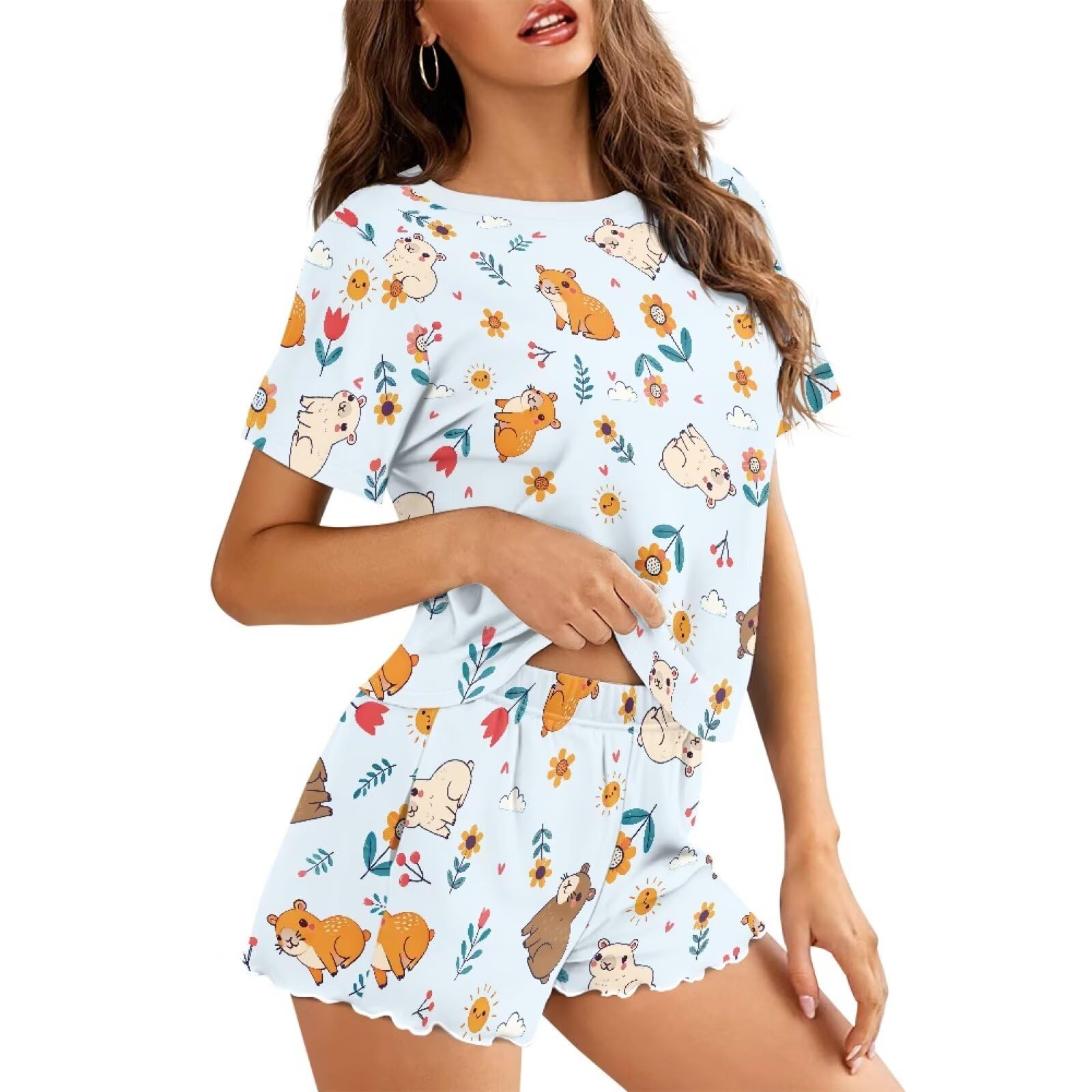 Womens Pajamas Set Cute Plus Size Loungewear for Lady With Pockets Holiday Pjs