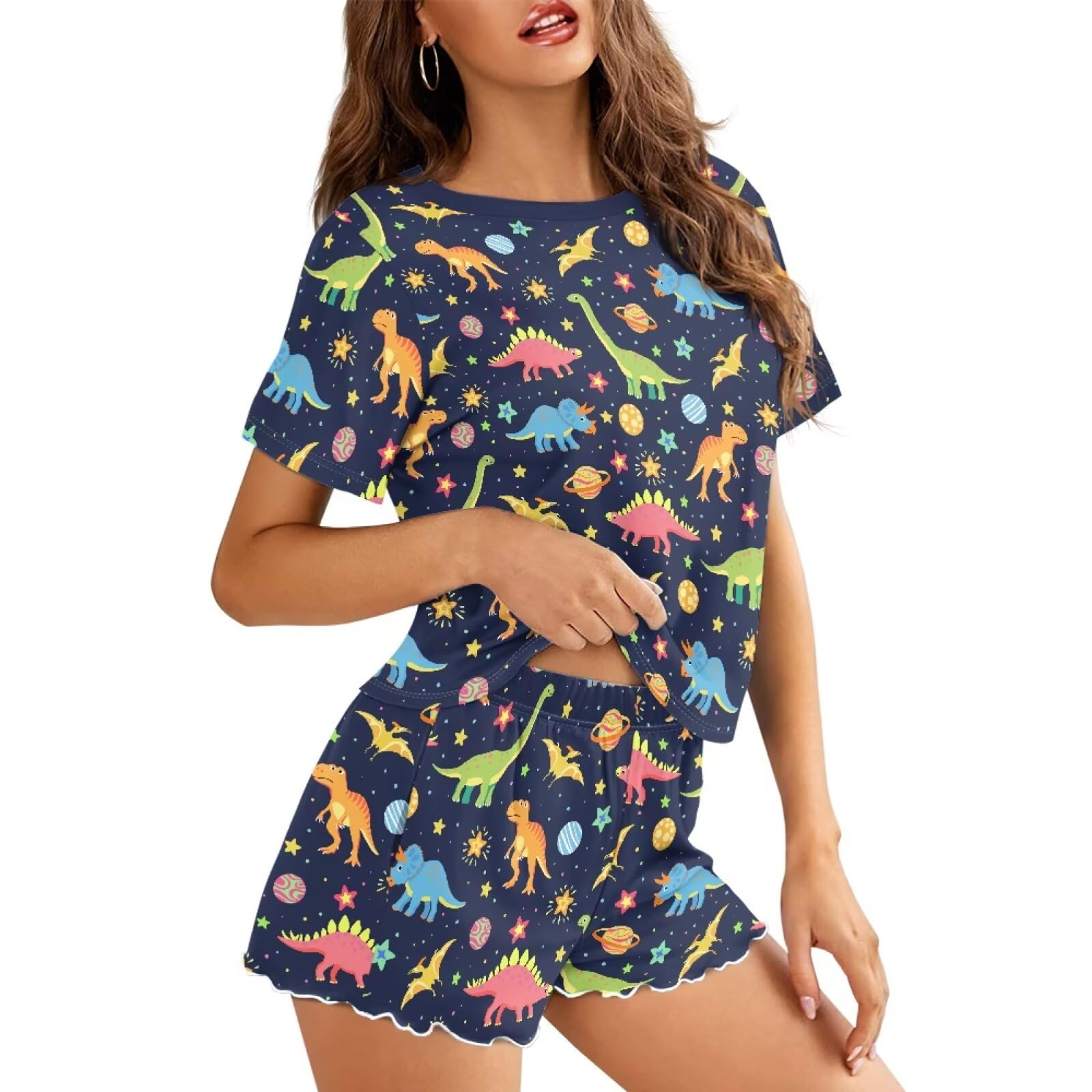 Womens Pajamas Set Cute Plus Size Loungewear for Lady With Pockets Holiday Pjs