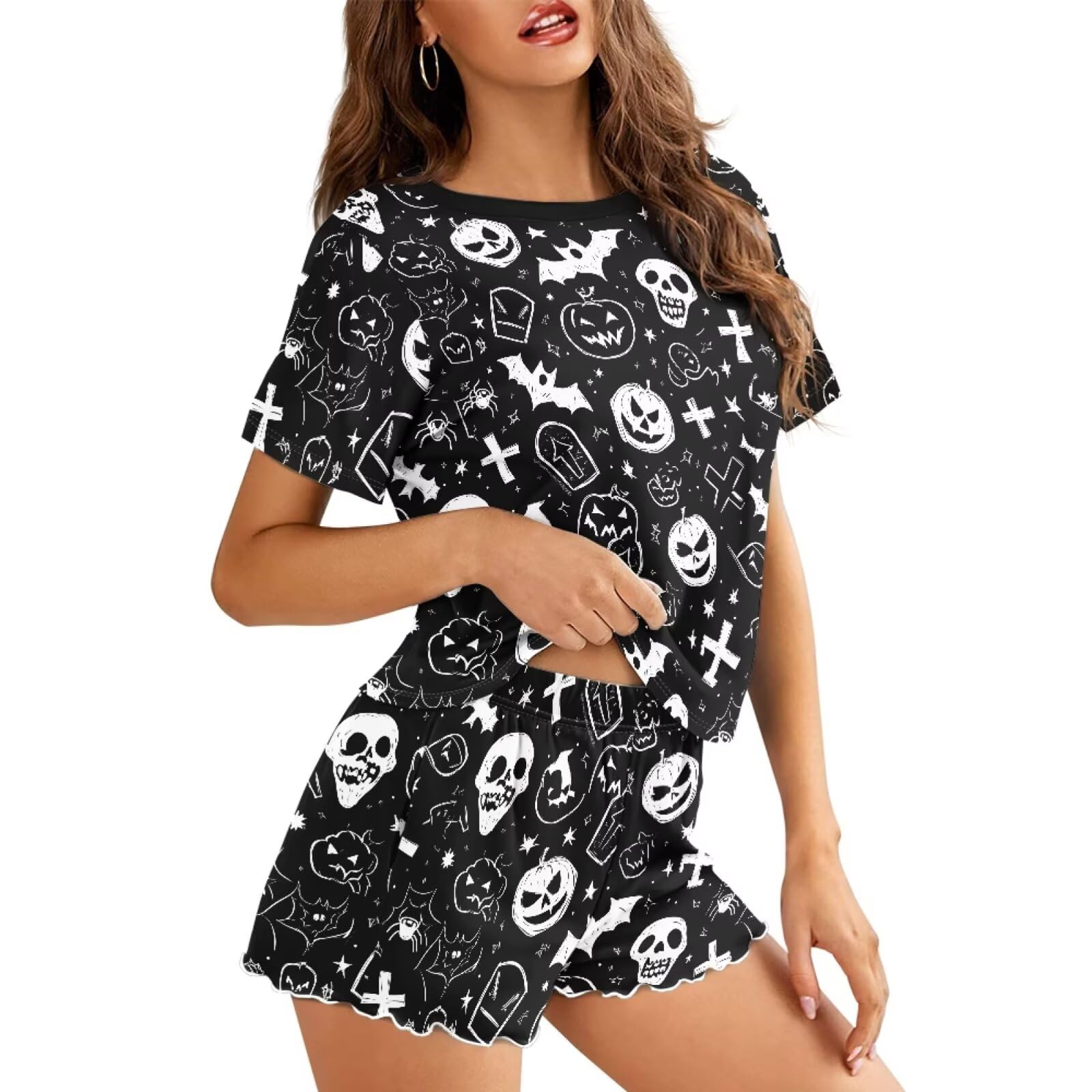 Womens Pajamas Set Cute Plus Size Loungewear for Lady With Pockets Holiday Pjs