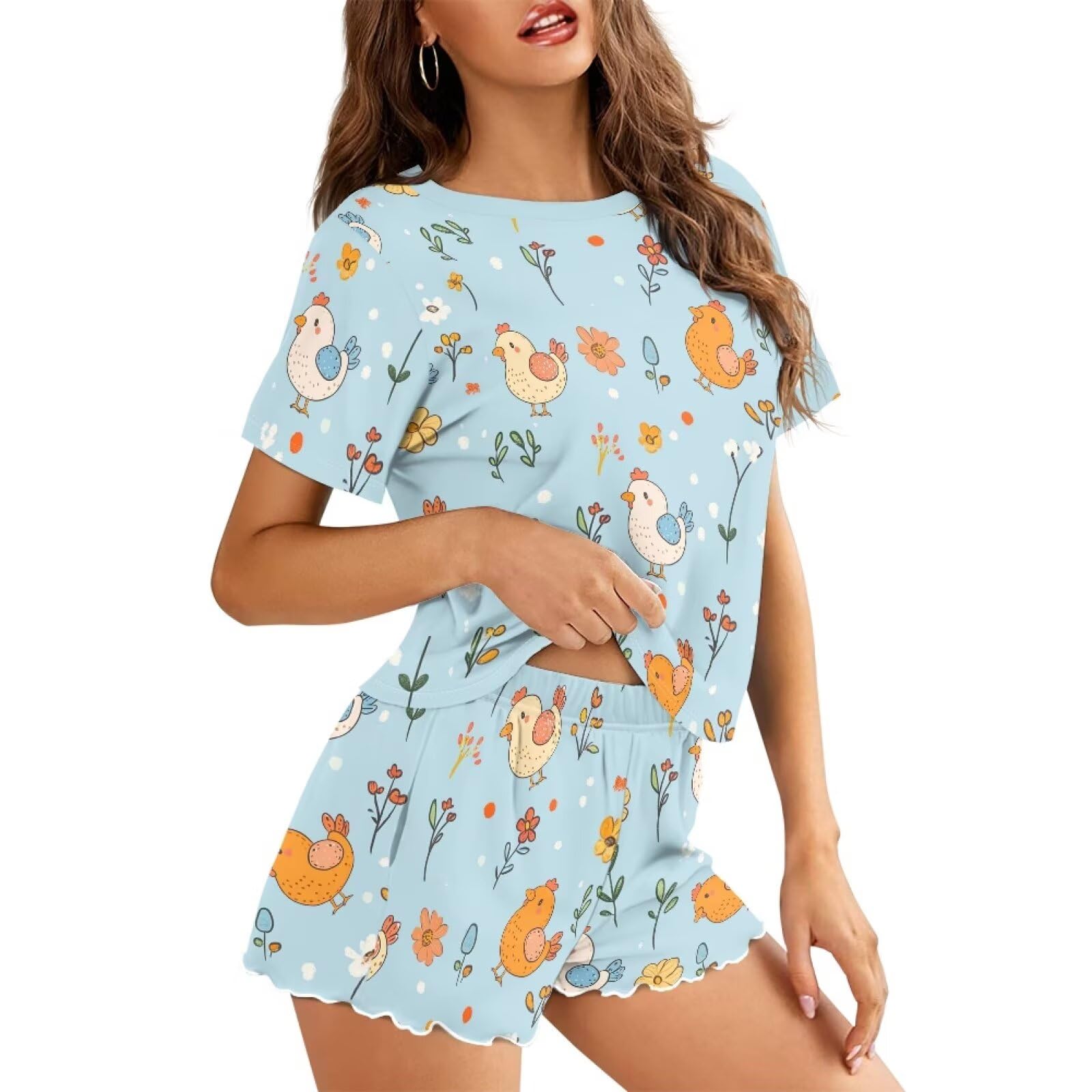 Womens Pajamas Set Cute Plus Size Loungewear for Lady With Pockets Holiday Pjs