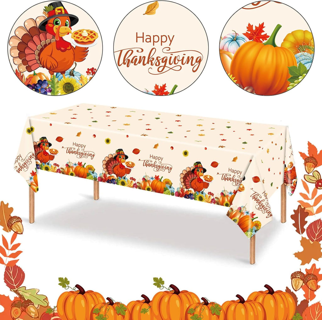 Thanksgiving Tablecloth, 4 Packs Plastic Table Cover for Thanksgiving 54x108 inches Rectangle Fall Table Cloth Disposable Friendsgiving Vinyl Tablecover for Autumn Harvest Thanks Party Decor Supplies