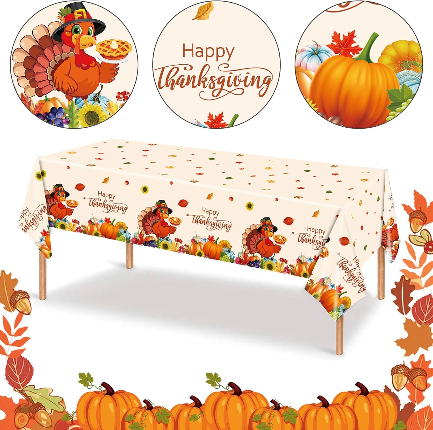 Thanksgiving Tablecloth, 4 Packs Plastic Table Cover for Thanksgiving 54x108 inches Rectangle Fall Table Cloth Disposable Friendsgiving Vinyl Tablecover for Autumn Harvest Thanks Party Decor Supplies