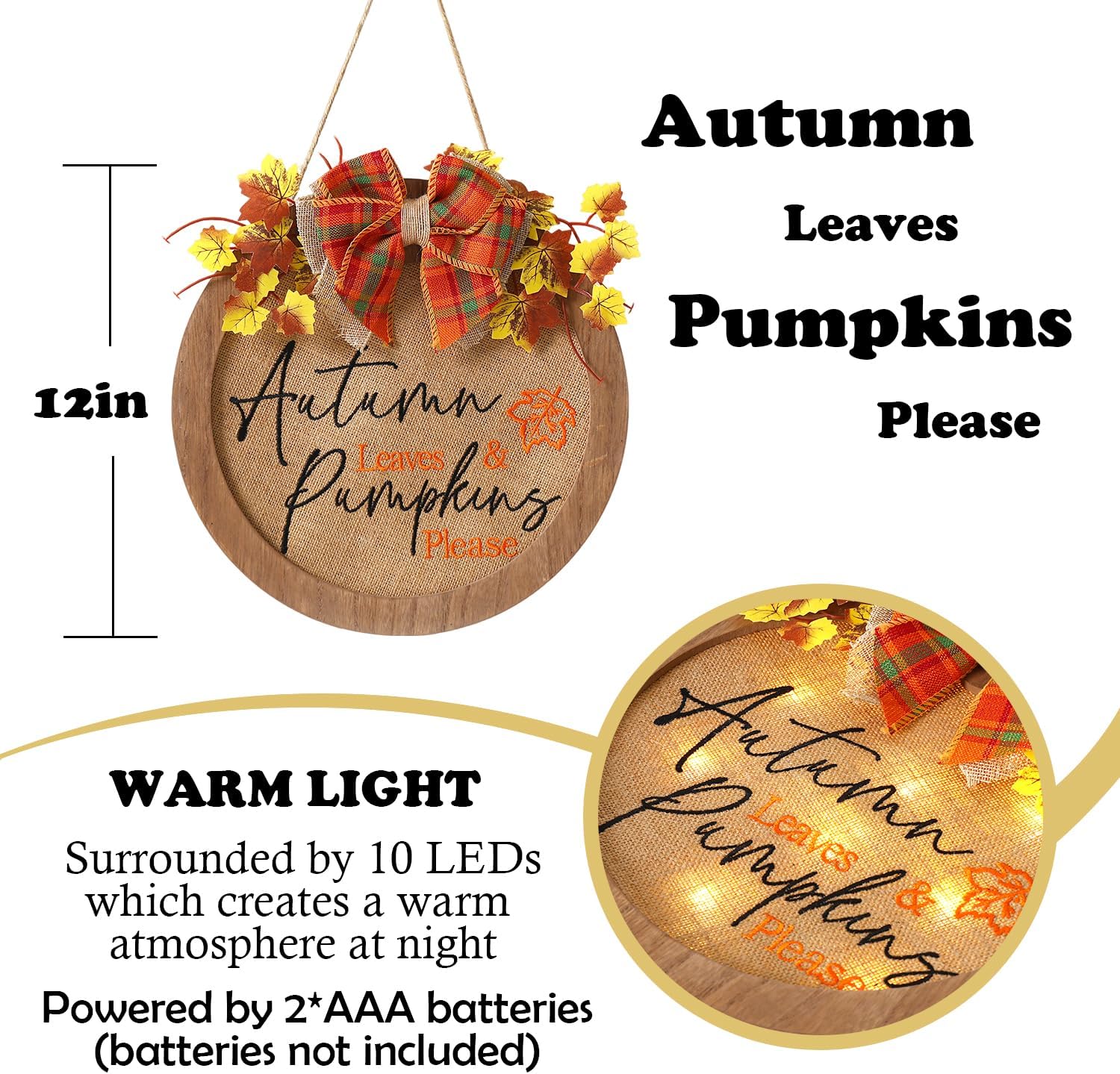 HOMCDALY Fall Wreaths for Front Door, Thanksgiving Welcome Sign for Front Door, Fall Decorations for Home, Farmhouse Welcome Thanksgiving Wooden Door Hanger, Autumn Pumpkin Fall Door Sign