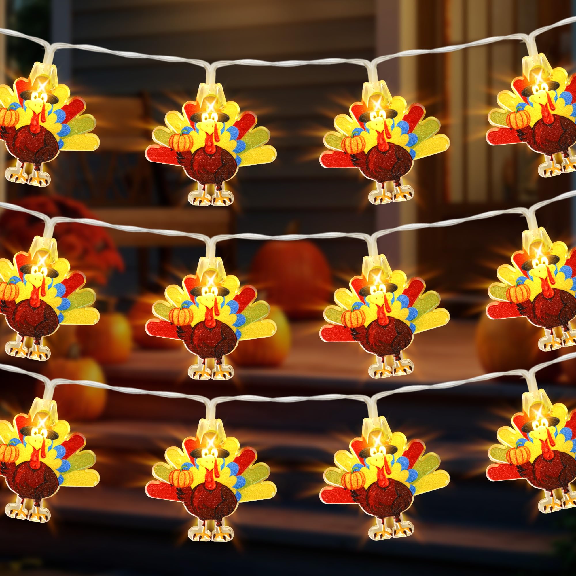 Mosoan [Timer] Fall Thanksgiving Turkey Lights Decorations, 10FT 30LED Large Turkey Pumpkin Maple Leaf String Lights, Battery Operated Fall Lights Decor Thanksgiving Decorations Indoor Home Party