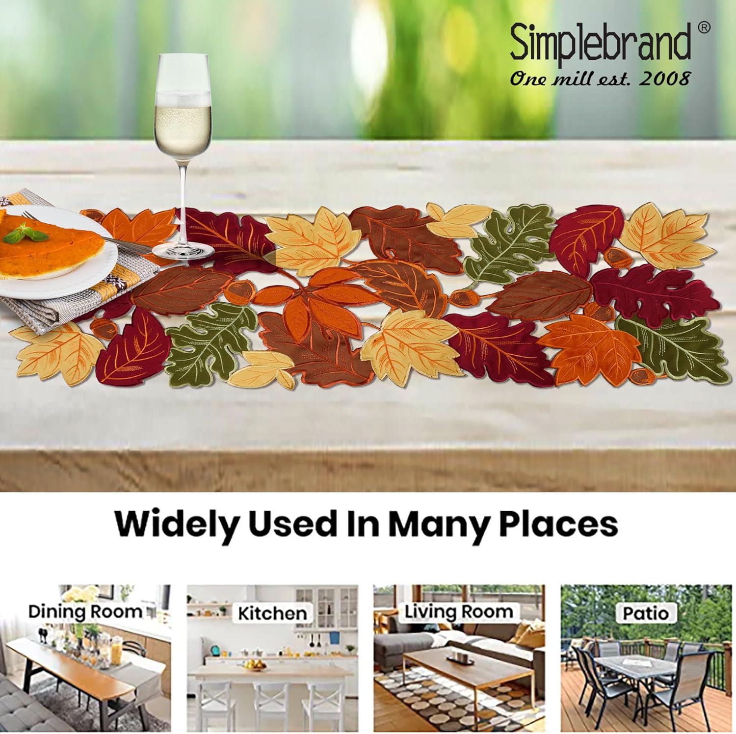 Simplebrand Harvest Fall Table Runner 36 Inches Long for Thanksgiving, Cutwork with Applique Embroidered Maple Leaves Dresser Scarf Table Topper for Home Dinner Holiday Festival Decorations, 13" x 36"