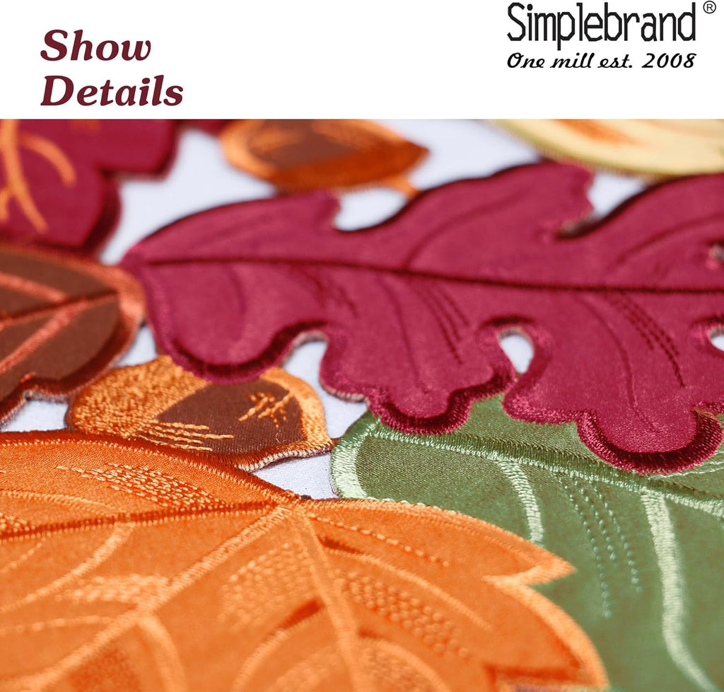 Simplebrand Harvest Fall Table Runner 36 Inches Long for Thanksgiving, Cutwork with Applique Embroidered Maple Leaves Dresser Scarf Table Topper for Home Dinner Holiday Festival Decorations, 13" x 36"