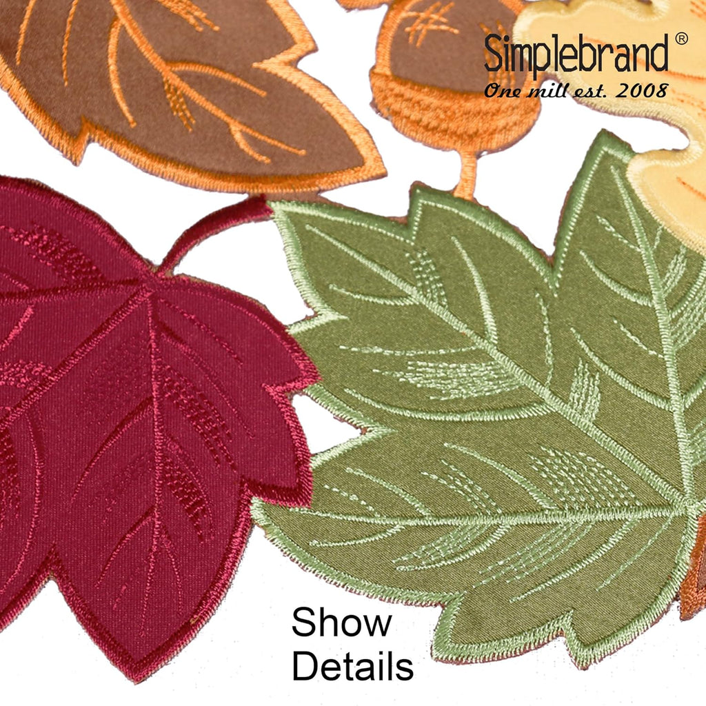 Simplebrand Harvest Fall Table Runner 36 Inches Long for Thanksgiving, Cutwork with Applique Embroidered Maple Leaves Dresser Scarf Table Topper for Home Dinner Holiday Festival Decorations, 13" x 36"