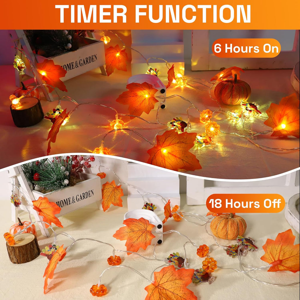 Mosoan [Timer] Fall Thanksgiving Turkey Lights Decorations, 10FT 30LED Large Turkey Pumpkin Maple Leaf String Lights, Battery Operated Fall Lights Decor Thanksgiving Decorations Indoor Home Party