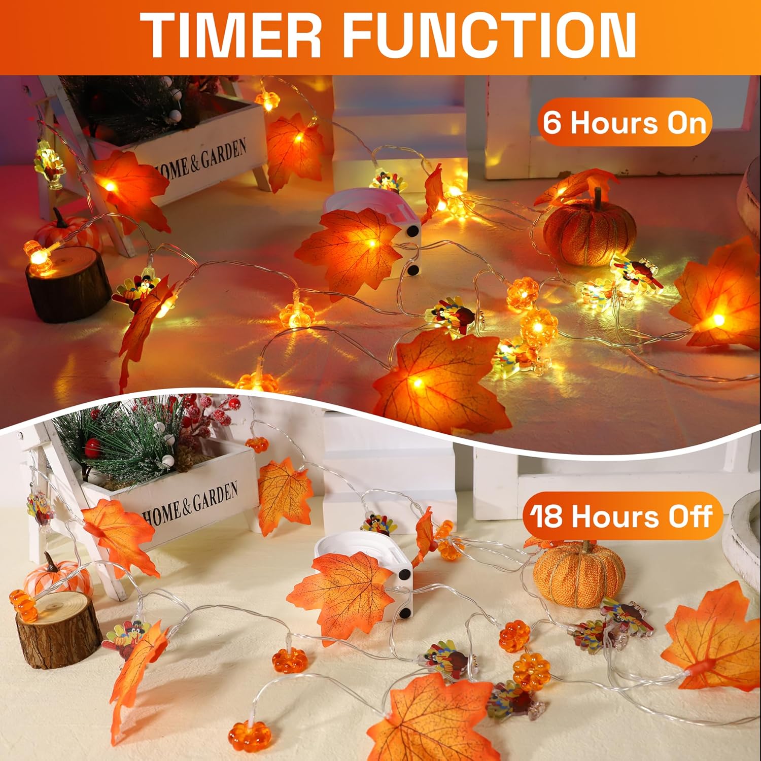 Mosoan [Timer] Fall Thanksgiving Turkey Lights Decorations, 10FT 30LED Large Turkey Pumpkin Maple Leaf String Lights, Battery Operated Fall Lights Decor Thanksgiving Decorations Indoor Home Party