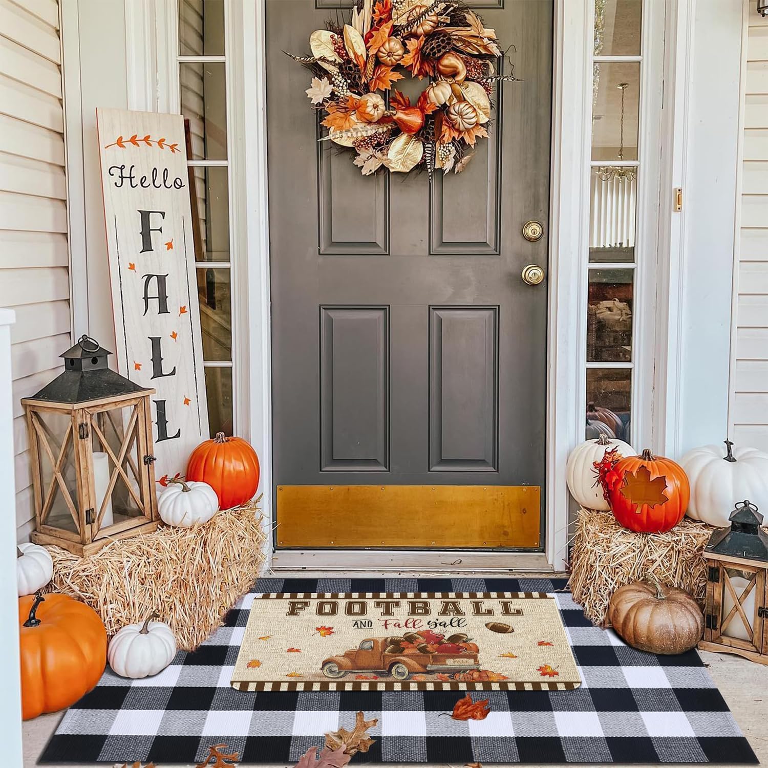 Roszwtit Fall Door Mat 30 X 17 Inch Autumn Truck Football Doormat Indoor Outdoor Entrance Floor Mat Non Slip Fall Thanksiving Decor Rubber Welcome Mats