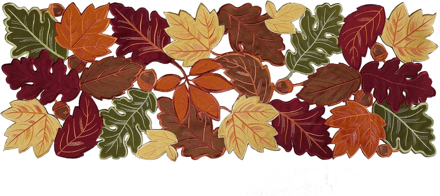 Simplebrand Harvest Fall Table Runner 36 Inches Long for Thanksgiving, Cutwork with Applique Embroidered Maple Leaves Dresser Scarf Table Topper for Home Dinner Holiday Festival Decorations, 13" x 36"