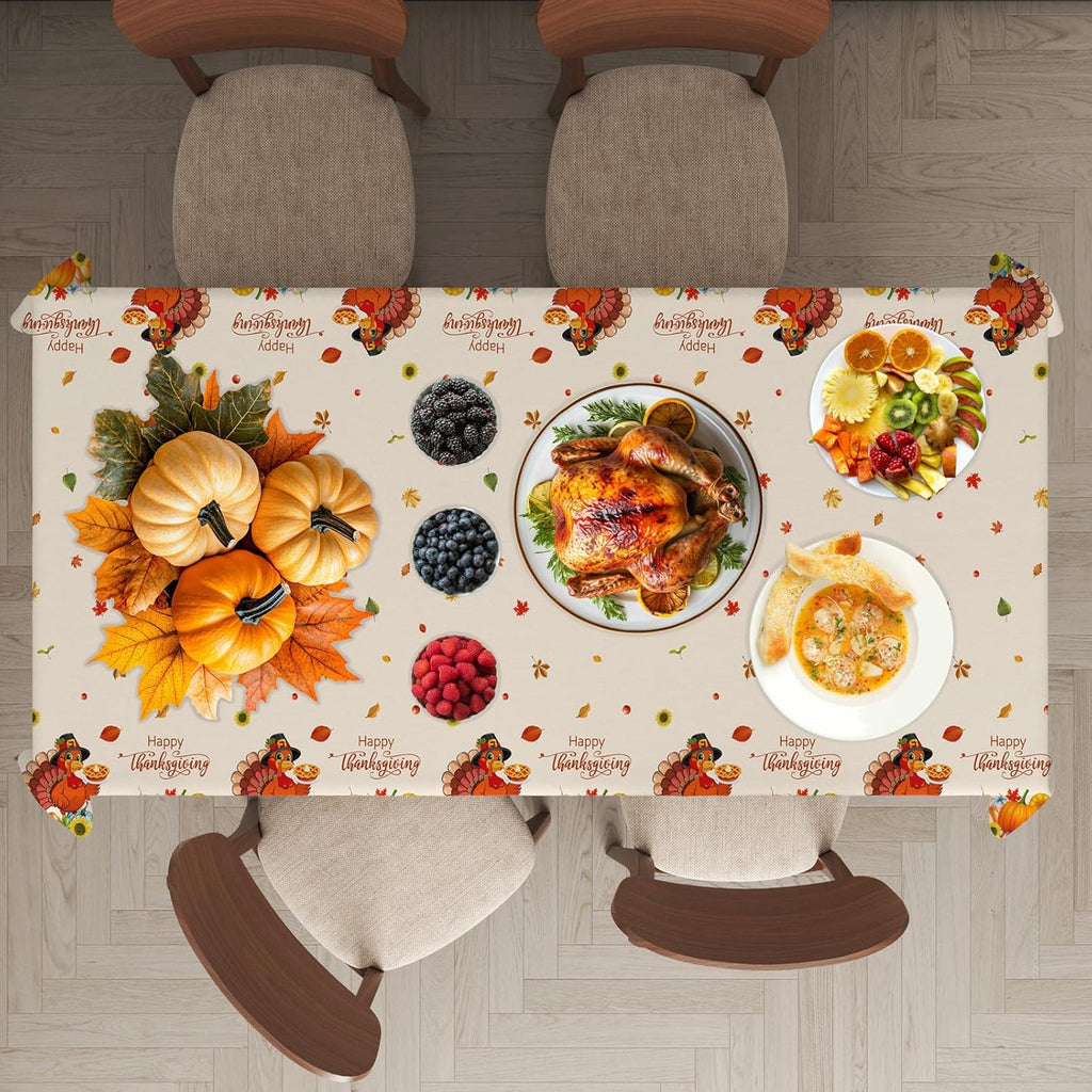 Thanksgiving Tablecloth, 4 Packs Plastic Table Cover for Thanksgiving 54x108 inches Rectangle Fall Table Cloth Disposable Friendsgiving Vinyl Tablecover for Autumn Harvest Thanks Party Decor Supplies