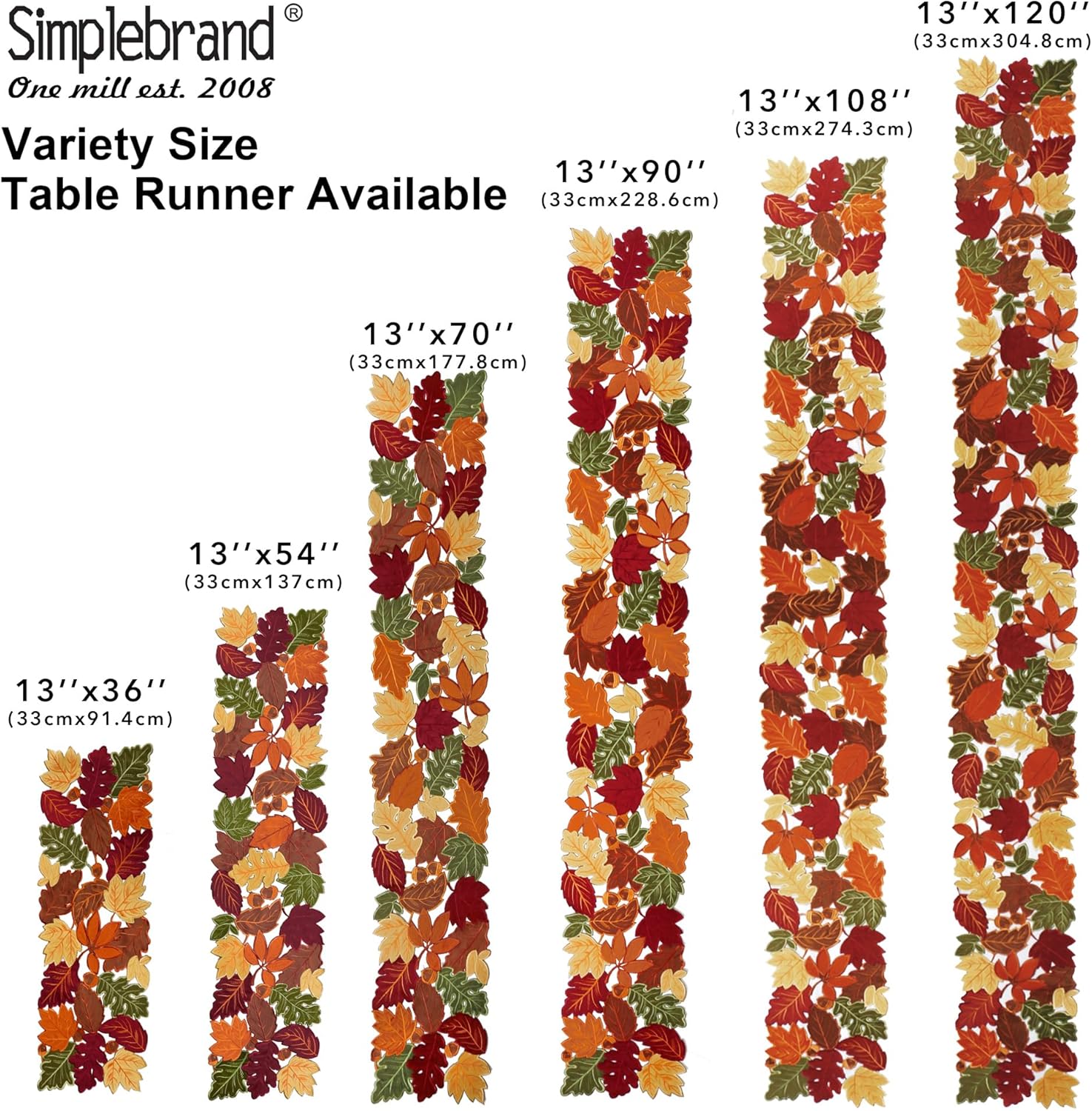 Simplebrand Harvest Fall Table Runner 36 Inches Long for Thanksgiving, Cutwork with Applique Embroidered Maple Leaves Dresser Scarf Table Topper for Home Dinner Holiday Festival Decorations, 13" x 36"