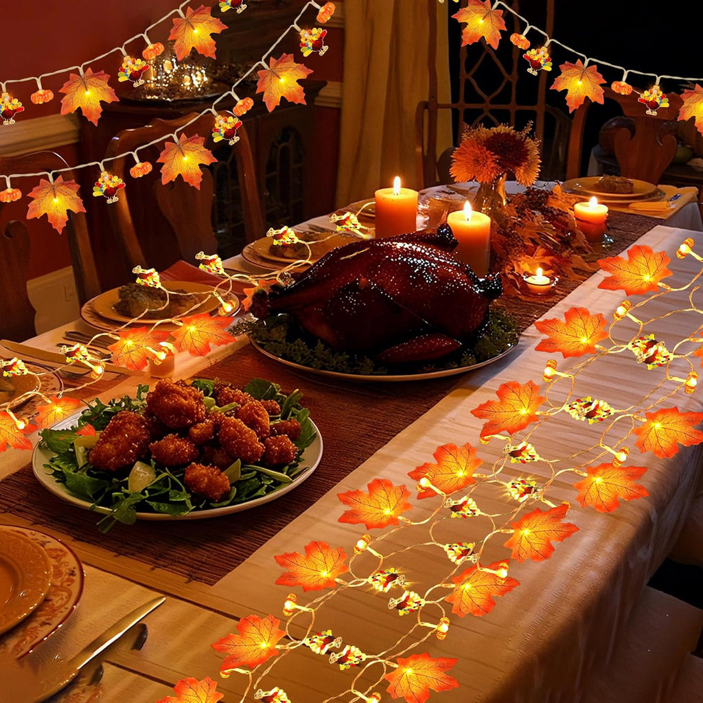 Mosoan [Timer] Fall Thanksgiving Turkey Lights Decorations, 10FT 30LED Large Turkey Pumpkin Maple Leaf String Lights, Battery Operated Fall Lights Decor Thanksgiving Decorations Indoor Home Party