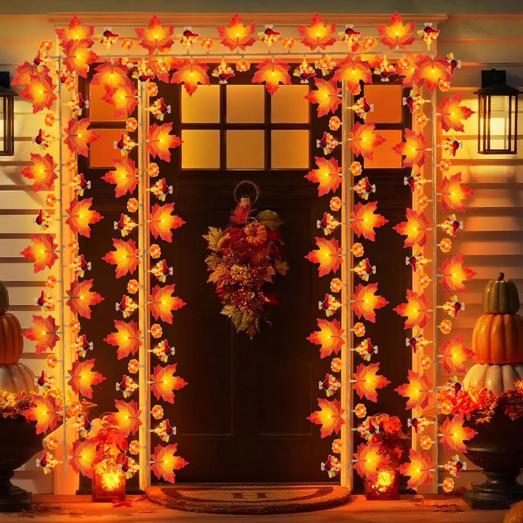 Mosoan [Timer] Fall Thanksgiving Turkey Lights Decorations, 10FT 30LED Large Turkey Pumpkin Maple Leaf String Lights, Battery Operated Fall Lights Decor Thanksgiving Decorations Indoor Home Party